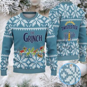 Blue Twisted Tea Grinch Christmas Pattern Ugly Sweater
