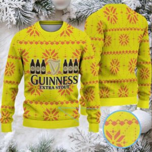 Bright Yellow Snowflake Fair Isle Guinness Extra Stout Ugly Christmas Sweater