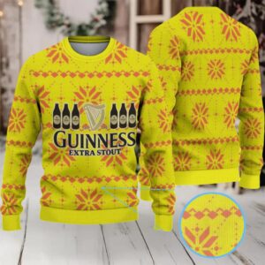 Bright Yellow Snowflake Fair Isle Guinness Extra Stout Ugly Christmas Sweater