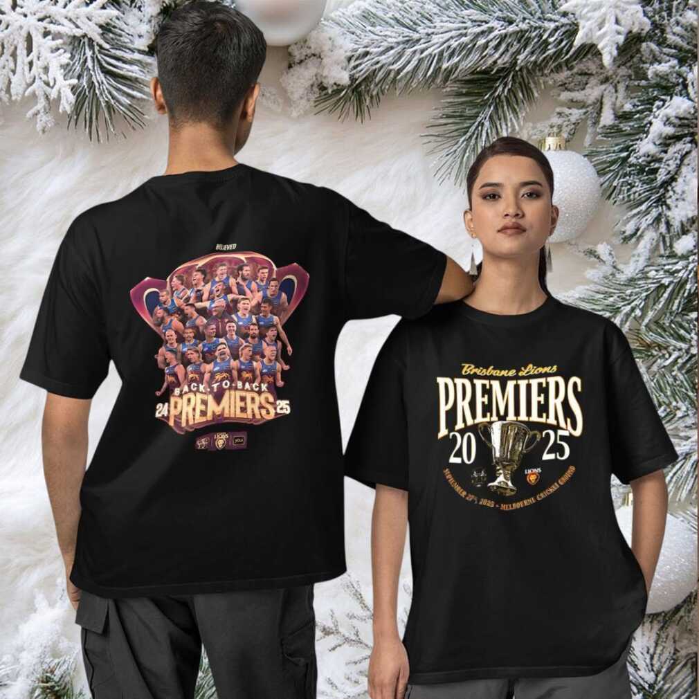 Brisbane Lions 2025 back to back premiers two sided T shirt Brisbane Lions 2025 back to back premiers two sided T shirt