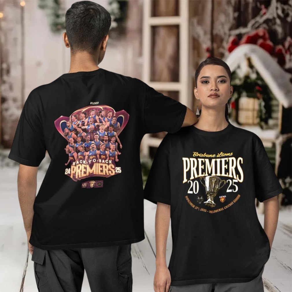 Brisbane Lions 2025 back to back premiers two sided T shirt Brisbane Lions 2025 back to back premiers two sided T shirt