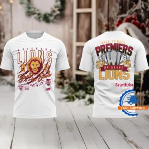 Brisbane Lions AFL 2025 Back to Back PREMIERS White T Shirt