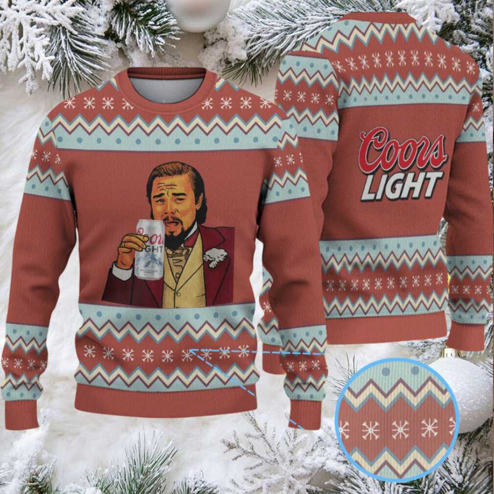Brown & Sky Blue Zigzag Pattern “Leonardo Toasting Coors Light” Ugly Christmas Sweater – Coors Light Edition Brown & Sky Blue Zigzag Pattern “Leonardo Toasting Coors Light” Ugly Christmas Sweater – Coors Light Edition