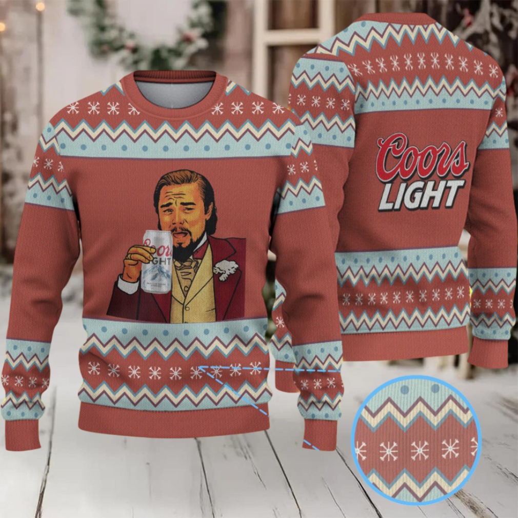 Brown & Sky Blue Zigzag Pattern “Leonardo Toasting Coors Light” Ugly Christmas Sweater – Coors Light Edition Brown & Sky Blue Zigzag Pattern “Leonardo Toasting Coors Light” Ugly Christmas Sweater – Coors Light Edition