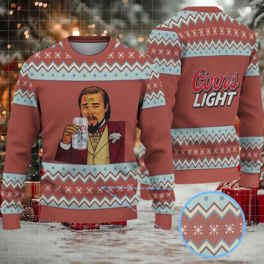 Brown & Sky Blue Zigzag Pattern “Leonardo Toasting Coors Light” Ugly Christmas Sweater – Coors Light Edition Brown & Sky Blue Zigzag Pattern “Leonardo Toasting Coors Light” Ugly Christmas Sweater – Coors Light Edition