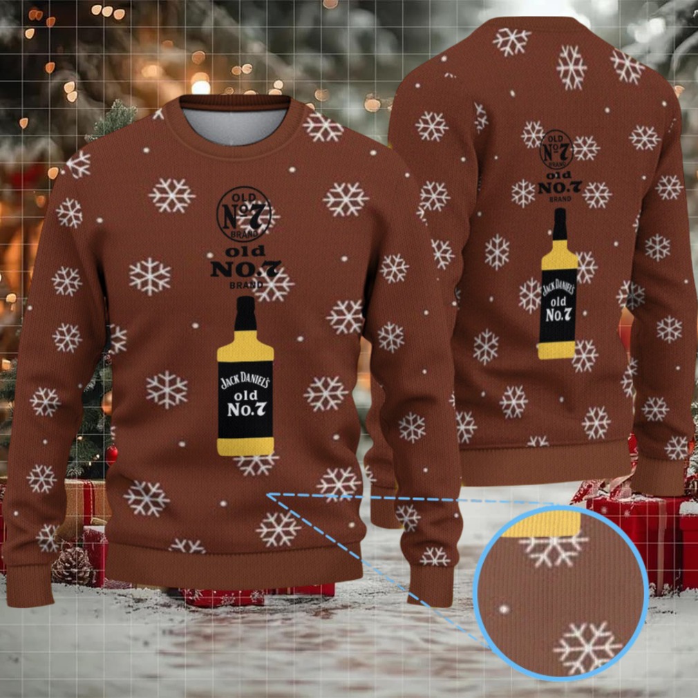 Brown Snowflake Ugly Christmas Sweater Jack Daniel’s Old No. 7 Whiskey Bottle Pattern