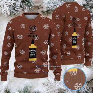 Brown Snowflake Ugly Christmas Sweater Jack Daniel’s Old No. 7 Whiskey Bottle Pattern