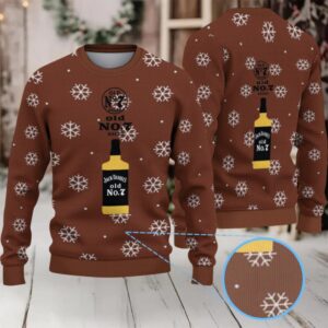 Brown Snowflake Ugly Christmas Sweater Jack Daniel’s Old No. 7 Whiskey Bottle Pattern