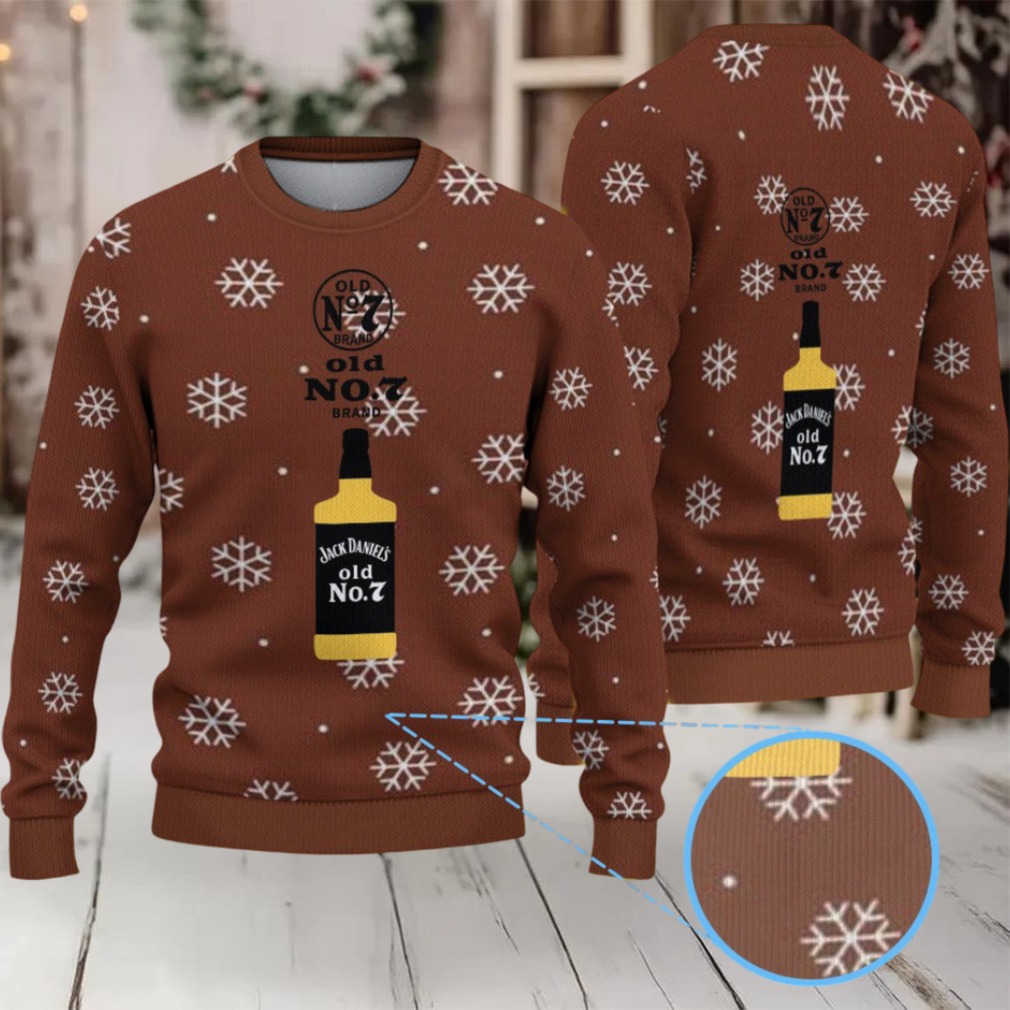 Brown Snowflake Ugly Christmas Sweater Jack Daniel’s Old No. 7 Whiskey Bottle Pattern Brown Snowflake Ugly Christmas Sweater Jack Daniel’s Old No. 7 Whiskey Bottle Pattern