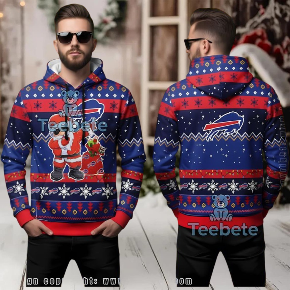 Buffalo Bills Dancing Santa Festive Ugly 3D Hoodie For Fans Buffalo Bills Dancing Santa Festive Ugly 3D Hoodie For Fans