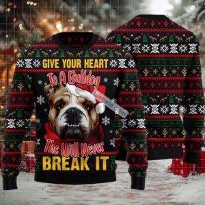 Bulldog Face Ugly Christmas Sweater Black