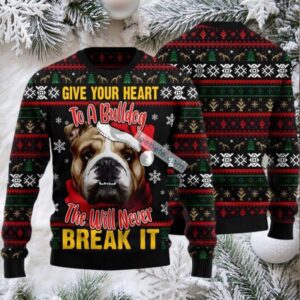 Bulldog Face Ugly Christmas Sweater Black