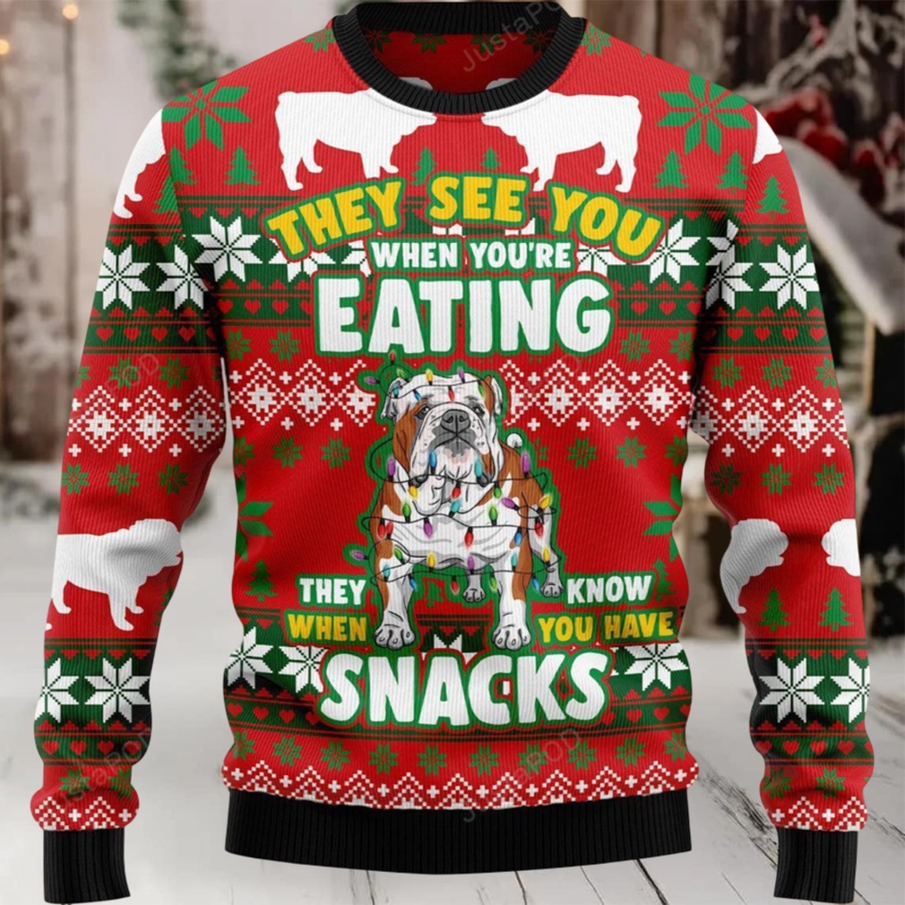 Bulldog They See You When You’re Eating Snacks Ugly Christmas Sweater Bulldog They See You When You’re Eating Snacks Ugly Christmas Sweater