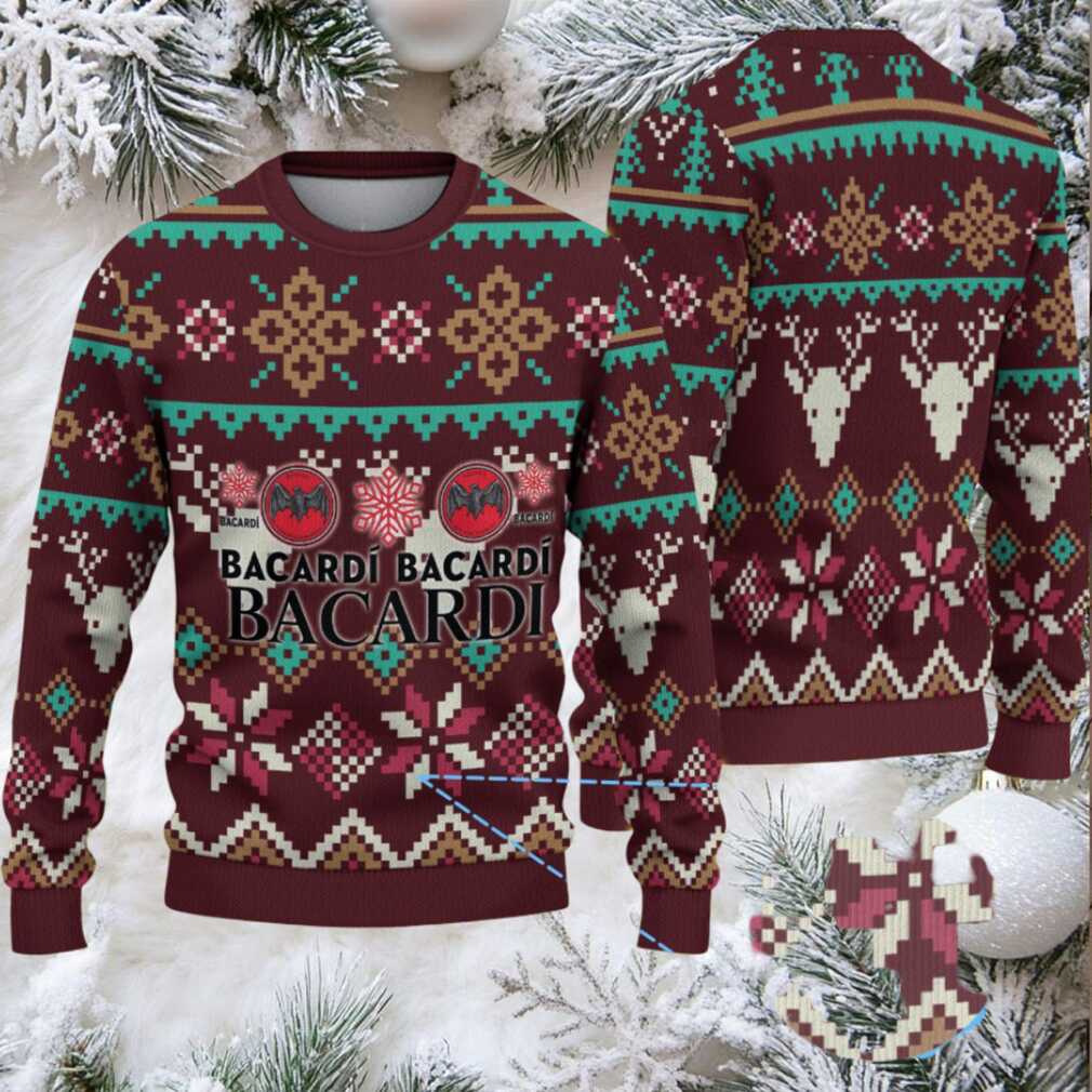 Burgundy Fair Isle Reindeer & Poinsettia Bacardi Ugly Christmas Sweater Burgundy Fair Isle Reindeer & Poinsettia Bacardi Ugly Christmas Sweater