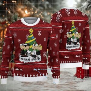 Burgundy Fair Isle Snowflake Ugly Christmas Sweater Snoopy and Peanuts Gang with Christmas Tree Pattern