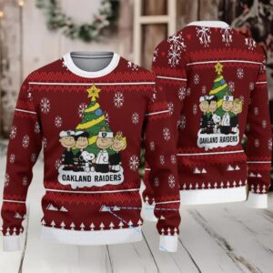 Burgundy Fair Isle Snowflake Ugly Christmas Sweater Snoopy and Peanuts Gang with Christmas Tree Pattern