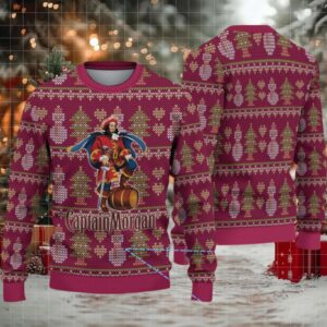 Burgundy Fair Isle Snowman & Christmas Tree Bacardi Ugly Christmas Sweater