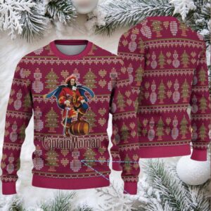 Burgundy Fair Isle Snowman & Christmas Tree Bacardi Ugly Christmas Sweater