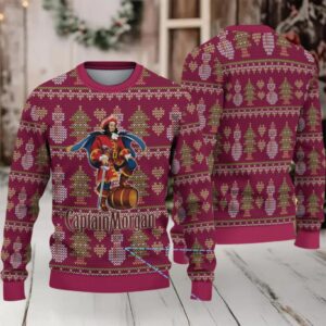 Burgundy Fair Isle Snowman & Christmas Tree Bacardi Ugly Christmas Sweater