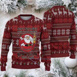 Burgundy Poinsettia & Snowflake Fair Isle Bacardi “With Claus” Ugly Christmas Sweater