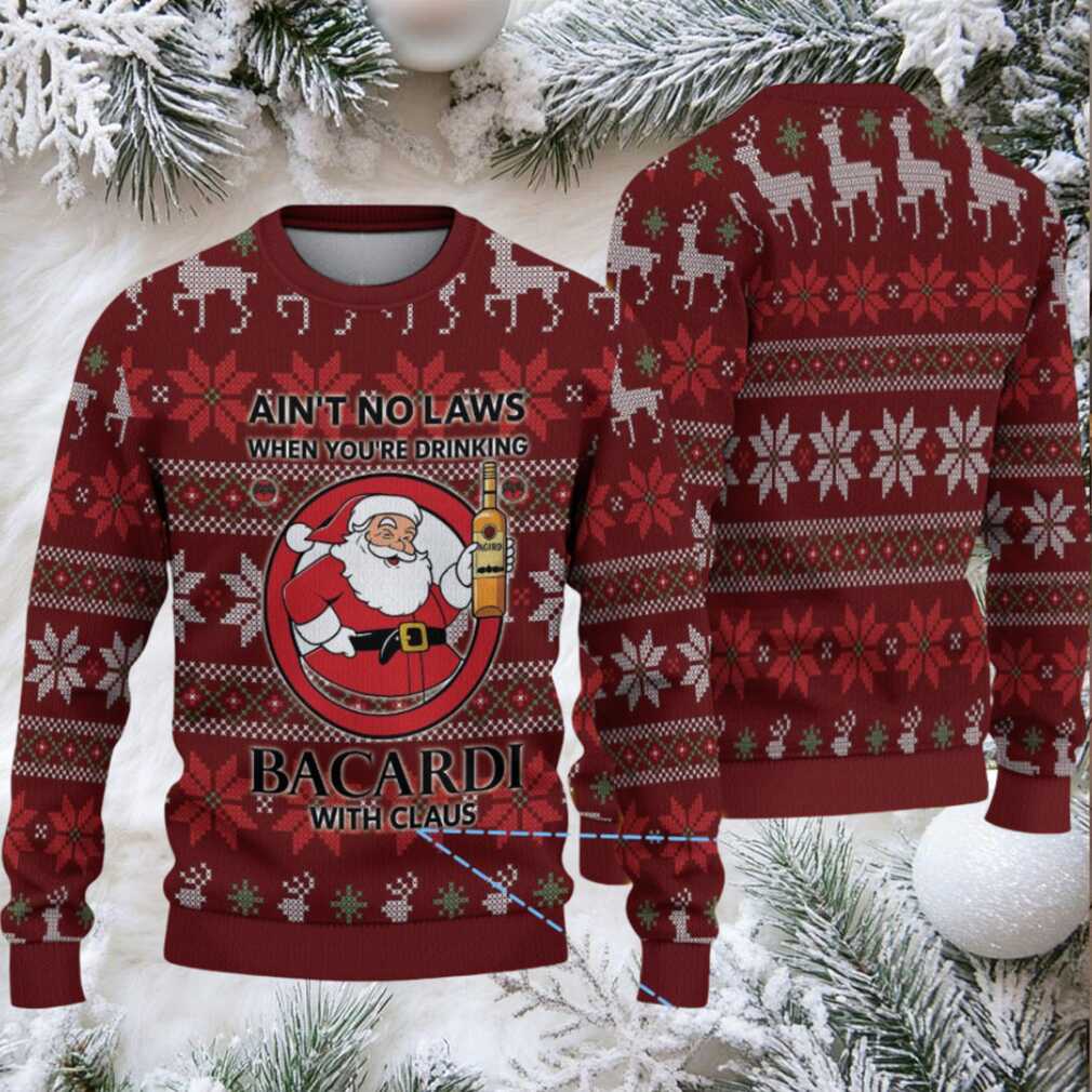 Burgundy Poinsettia & Snowflake Fair Isle Bacardi “With Claus” Ugly Christmas Sweater Burgundy Poinsettia & Snowflake Fair Isle Bacardi “With Claus” Ugly Christmas Sweater