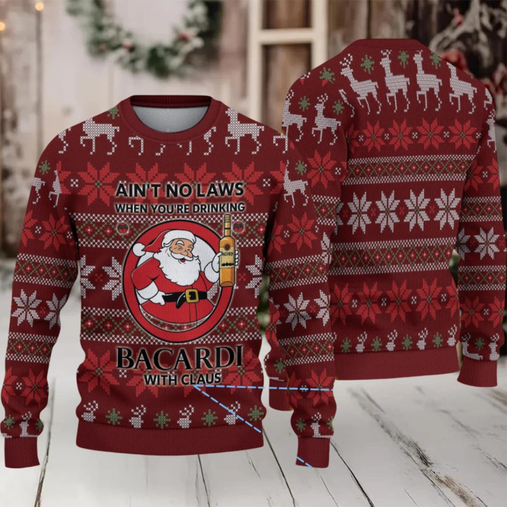 Burgundy Poinsettia & Snowflake Fair Isle Bacardi “With Claus” Ugly Christmas Sweater Burgundy Poinsettia & Snowflake Fair Isle Bacardi “With Claus” Ugly Christmas Sweater