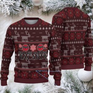 Burgundy Reindeer & Snowflake Fair Isle Bacardi Ugly Christmas Sweater
