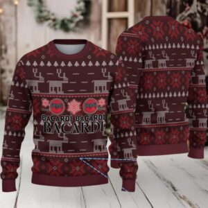 Burgundy Reindeer & Snowflake Fair Isle Bacardi Ugly Christmas Sweater