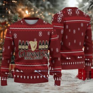 Burgundy Snowflake & Christmas Tree Guinness Extra Stout Ugly Christmas Sweater