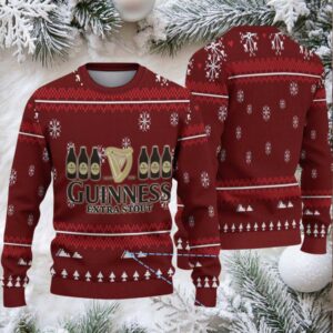 Burgundy Snowflake & Christmas Tree Guinness Extra Stout Ugly Christmas Sweater