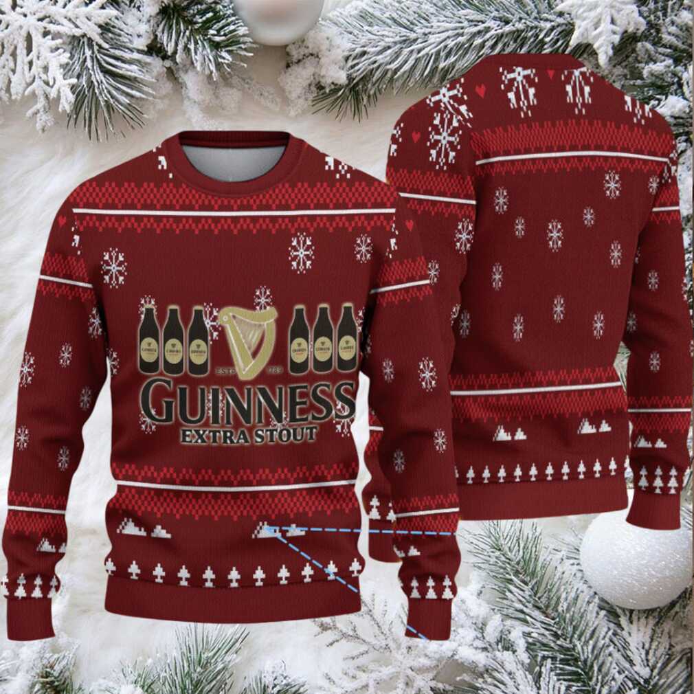 Burgundy Snowflake & Christmas Tree Guinness Extra Stout Ugly Christmas Sweater Burgundy Snowflake & Christmas Tree Guinness Extra Stout Ugly Christmas Sweater