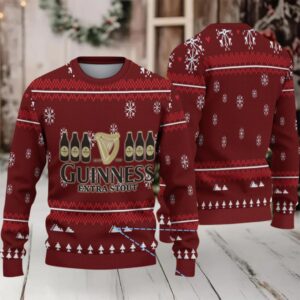 Burgundy Snowflake & Christmas Tree Guinness Extra Stout Ugly Christmas Sweater
