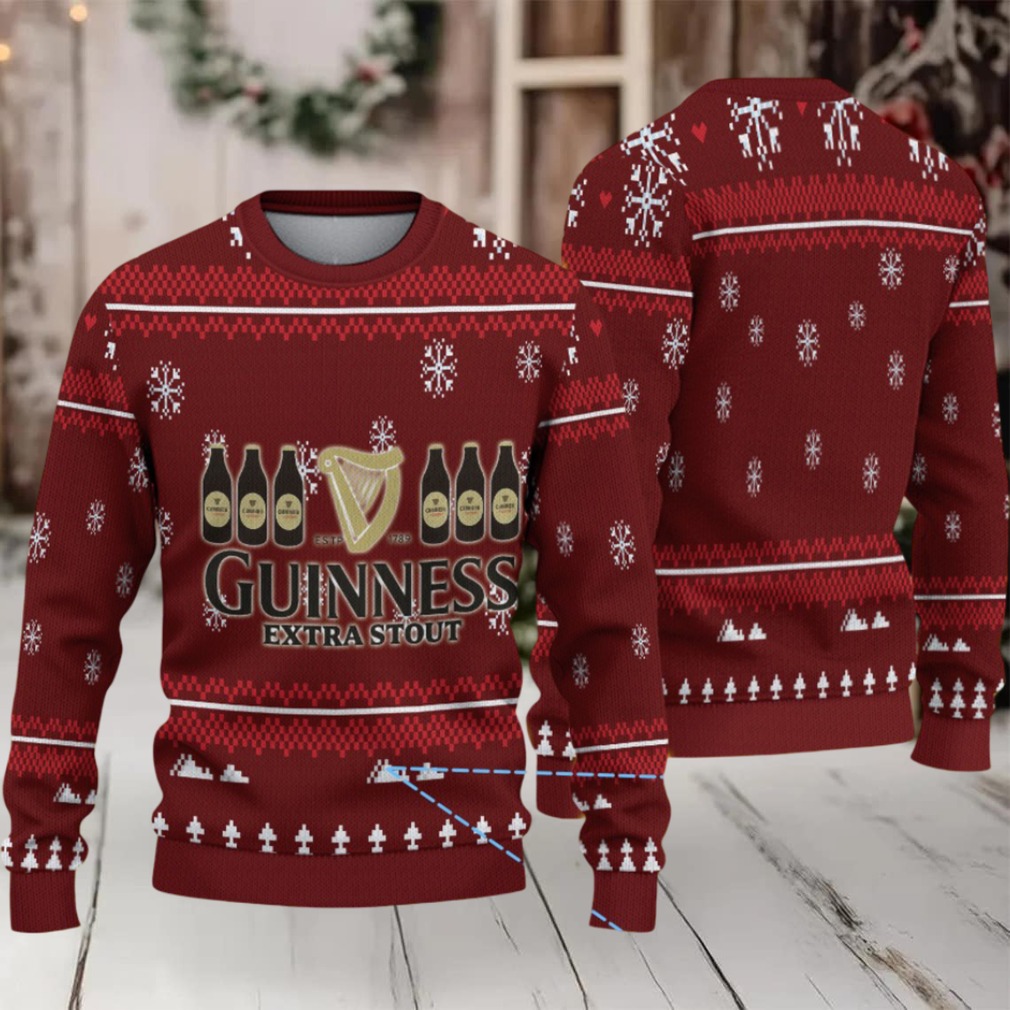 Burgundy Snowflake & Christmas Tree Guinness Extra Stout Ugly Christmas Sweater Burgundy Snowflake & Christmas Tree Guinness Extra Stout Ugly Christmas Sweater