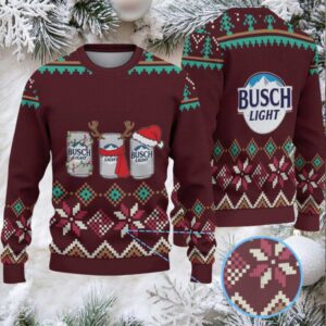 Burgundy, Teal & Cream Snowflake Pattern “Busch Light Holiday Cans” Ugly Christmas Sweater