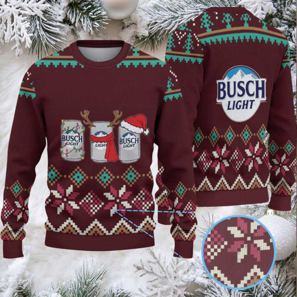 Burgundy, Teal & Cream Snowflake Pattern “Busch Light Holiday Cans” Ugly Christmas Sweater