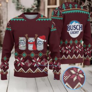 Burgundy, Teal & Cream Snowflake Pattern “Busch Light Holiday Cans” Ugly Christmas Sweater