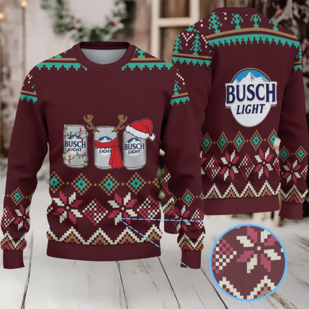 Burgundy, Teal & Cream Snowflake Pattern “Busch Light Holiday Cans” Ugly Christmas Sweater