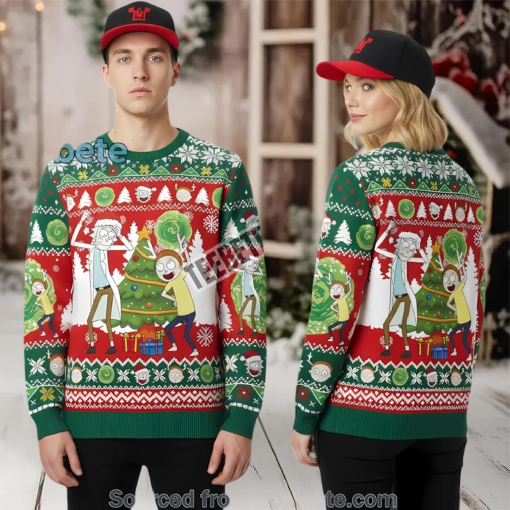 Rick And Morty Christmas Tree Ugly Christmas Sweater Red Green Mens