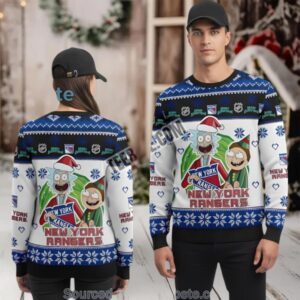 Rick And Morty New York Rangers Ugly Christmas Sweater Blue White Family Rick And Morty New York Rangers Ugly Christmas Sweater Blue White Family