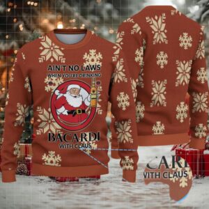 Chestnut Brown Allover Snowflake Bacardi “With Claus” Ugly Christmas Sweater
