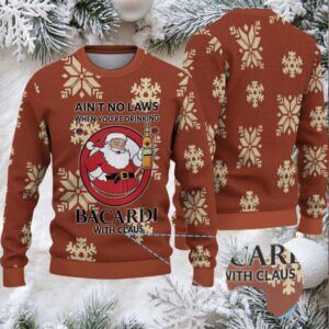 Chestnut Brown Allover Snowflake Bacardi “With Claus” Ugly Christmas Sweater