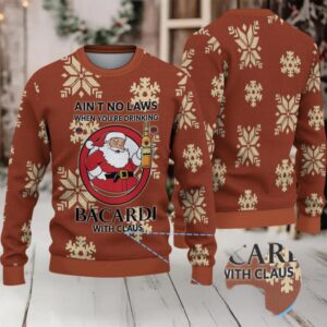 Chestnut Brown Allover Snowflake Bacardi “With Claus” Ugly Christmas Sweater