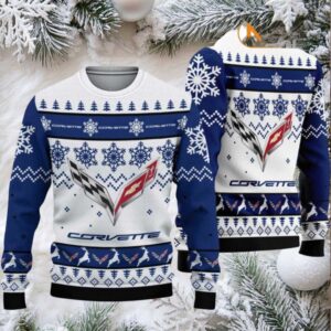 Chevrolet Corvette 2025 Christmas White Ugly Sweater Chevrolet Corvette 2025 Christmas White Ugly Sweater