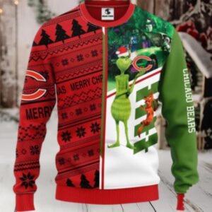 Chicago Bears Christmas Ugly Sweater Grinch And Scooby Doo Show Your Team Spirit