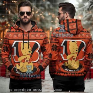 Cincinnati Bengals Winnie The Pooh Ugly Christmas 3D Hoodie