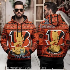Cincinnati Bengals Winnie The Pooh Ugly Christmas 3D Hoodie