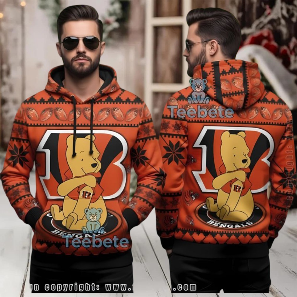 Cincinnati Bengals Winnie The Pooh Ugly Christmas 3D Hoodie Cincinnati Bengals Winnie The Pooh Ugly Christmas 3D Hoodie