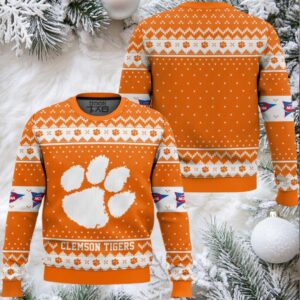 Clemson Tigers – Custom Name And Number Ugly Christmas Sweater