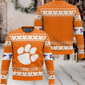 Clemson Tigers – Custom Name And Number Ugly Christmas Sweater