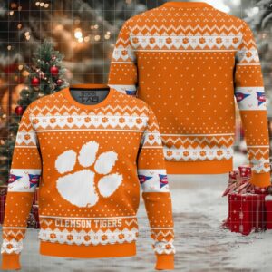 Clemson Tigers – Custom Name And Number Ugly Christmas Sweater